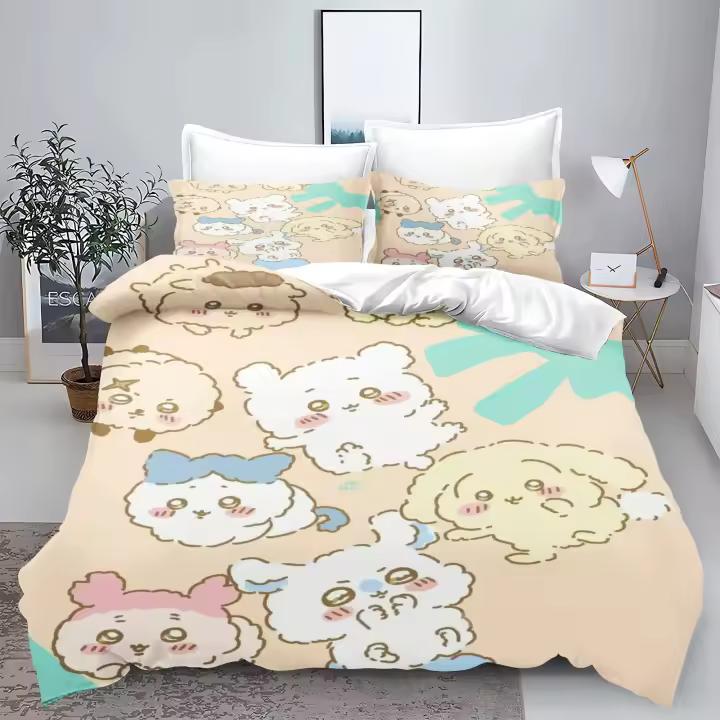 Chiikawa-Juego de ropa de cama con estampado moderno, conjunto de 2/3 piezas, edredón Queen, ropa de cama Usagi - 1