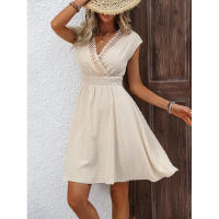 Moda femenina Primavera Verano Estilo de vacaciones francés Vestido de encaje con cuello en V hueco Falda de corte en A - details 6