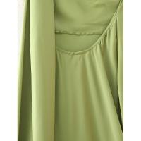 Vestido largo elegante y sexy de satén verde sin espalda para mujer, estilo halter, para fiesta. - details 9
