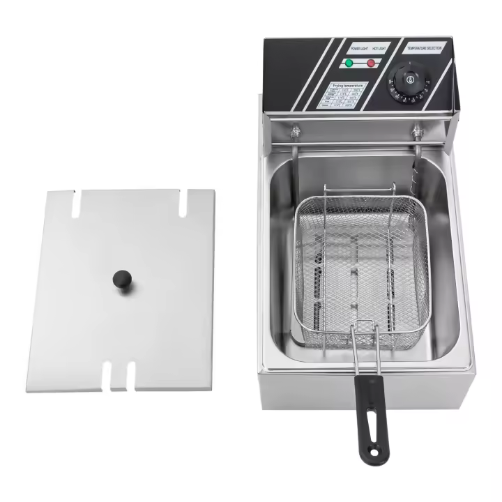 Freidora eléctrica con escurridor de aceite, freidora profunda de acero inoxidable para pescado, alas de pollo, 2500 W (60-200oC/140-392oF) - 1