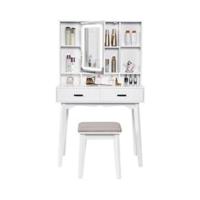 Tocador de Maquillaje con Luz, Brillo Ajustable, Mesa Cosmética con Espejo Deslizante, Tocador Pequeño con Taburete 2 Cajones Blanco EFST15M - details 9