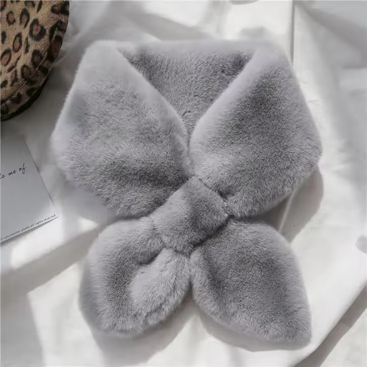 Bufanda gruesa de cuello cruzado para mujer, chal elegante, bufanda cálida de invierno, Color sólido, piel de conejo falso, envoltura de bufanda de felpa - 1