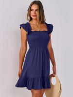 Vestido Mini de Verano Casual Boho para Mujer 2025 Cuello Cuadrado sin Mangas con Volantes de Cintura Swing A-e - details 20