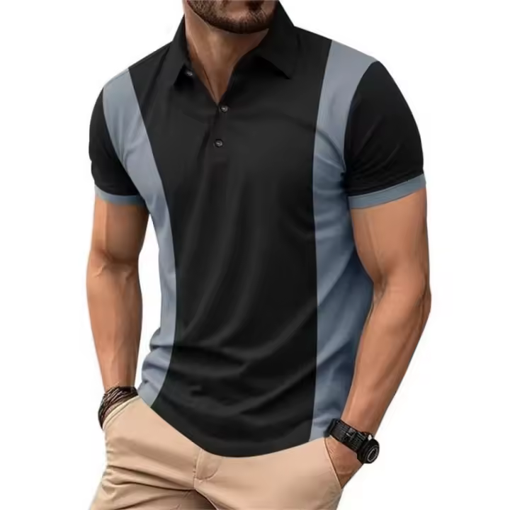 Polo a rayas con estampado 3D para hombre, camiseta de manga corta con estampado de bloques de colores, informal con solapa, camiseta extragrande - 1