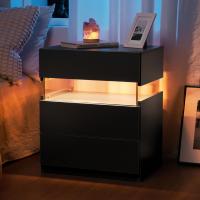 Mesa de noche LED cómoda 3 cajones Diseño rectangular Madera Para dormitorio y sala de estar - details 2