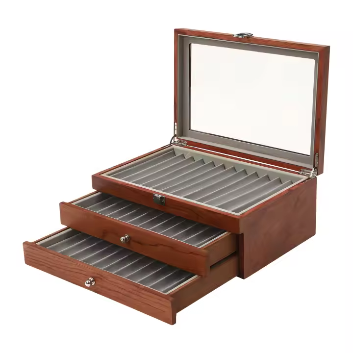 Caja expositora de bolígrafos de madera de 3 capas, caja organizadora de 34 bolígrafos, vitrina de almacenamiento y caja organizadora de coleccionista de pluma estilográfica con ventana de vidrio, regalo de Navidad de Acción de Gracias (palisandro) - 1