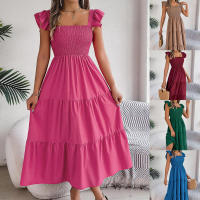 Elegante vestido largo de verano para mujer en color liso con escote cuadrado y aros decorativos, sin mangas, corte ajustado. - details 2