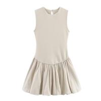 BUNO-Mini vestido de retazos de moda para mujer, cuello redondo, sin mangas, dobladillo abullonado, vestidos para mujer - details 6
