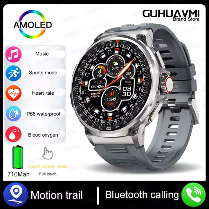 Reloj Inteligente para Hombres 2024 Nuevo 710mA Batería Grande Seguimiento de Salud Rastreo de Llamada Bluetooth Música Reloj Inteligente para  iOS con Altavoz Integrado Pantalla AMOLED Resolución de Pantalla 360x360 Sistema Operativo Universal - 1