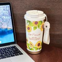 Termo portátil de acero inoxidable con diseño de flores, a prueba de fugas, capacidad de 500 ml, con pajita, doble pared, para viaje y uso en el coche. - details 6
