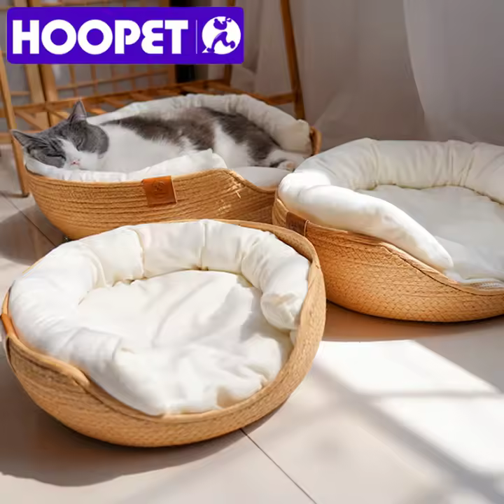 HOOPET-cama para mascotas para las cuatro estaciones, perrera para gato, cachorro, sofá hecho a mano, tejido de bambú, nido acogedor, accesorios para mascotas - 1