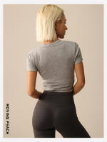 Camiseta deportiva de manga corta para mujer, Top ligero de Yoga, detalle envolvente frontal, suave y transpirable, BTM - details 8