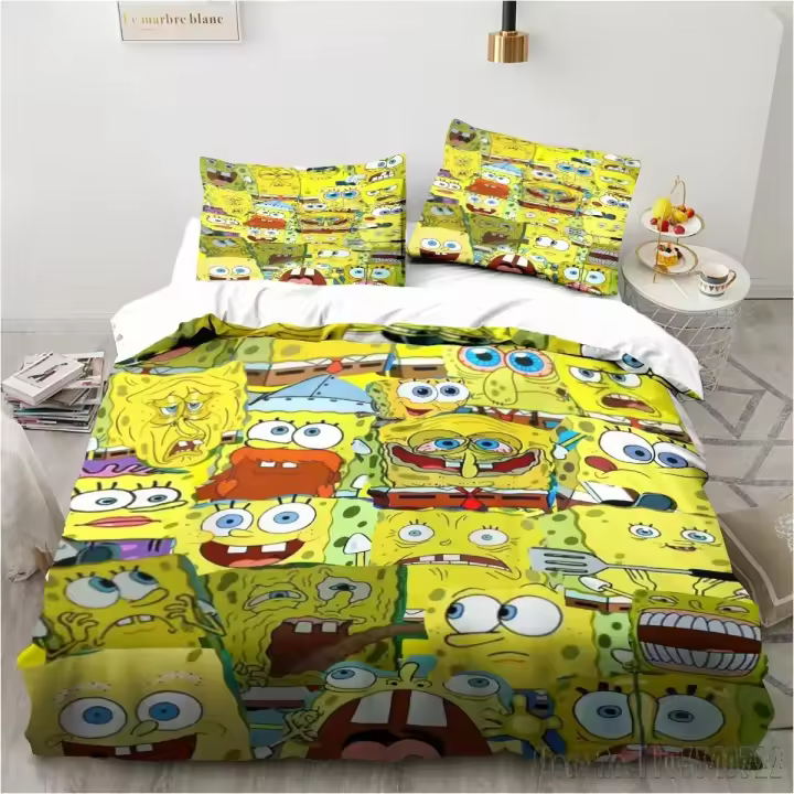 Conjunto de Ropa de Cama de Dibujos Animados de Spongebob Cubierta de Duvet HD para Niños - 1