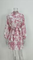 Vestido camisero con cordones estampado Vintage para mujer, moda Primavera Verano, minivestidos plisados ​​de manga larga con volantes para mujer - details 0