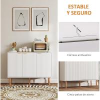 Mueble de salón con 3 puertas acanaladas y estante ajustable para TV, para dormitorio o sala de estar, 107x35x80 cm, blanco - details 7