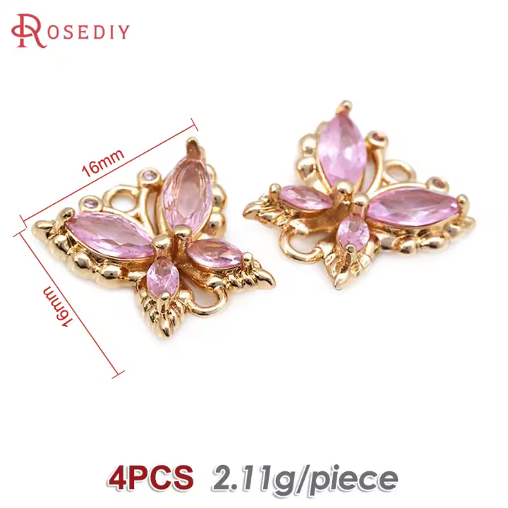 4 Uds. De circonita de latón de Color dorado de 18K, 2 agujeros, dijes de conexión de mariposa, colgantes, collar, pendientes, accesorios de joyería de alta calidad - 1