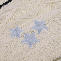 Chaqueta de Punto con Estampado de Estrella Vintage Cuello en V Preppy Manga Larga - details 3