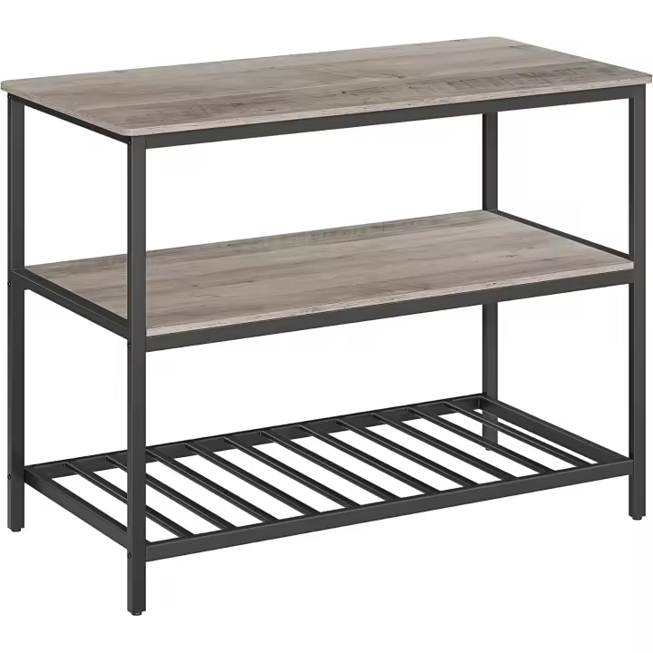 Barra de soporte, Isla de cocina con encimera grande, estructura de acero estable, 120 x 60 x 90 cm, estante de cocina industrial, fácil de montar, marrón rústico y negro, KKI01BX - 1