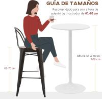 Mesa de bar redonda, mesa alta de cocina moderna con encimera laminada y marco de acero para 2 personas para comedor en casa Ø60x102 cm blanco - details 2