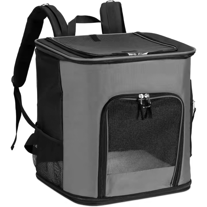 Navaris Mochila para Perros - Bolsa de Transporte para Gatos y Perros MAX 12 kg - Transportín de Viaje para Mascotas con ventilación - Gris Oscuro - 1