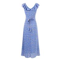 Vestido retro francés con volantes, borde de cordón, correa en la cintura, vestido corto floral, vestido largo de vacaciones, fiesta, falda. - details 2
