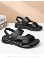 Sandalias de hombre de moda con capa superior de piel de vaca, zapatos de playa, zapatillas antideslizantes resistentes al desgaste para hombre, suela suave, zapatos para papá de mediana edad y mayor - details 3