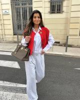 Abrigo de cintura roja Vintage para mujer, chaleco con Bolsillo grande, cárdigan de punto sin mangas, suéter suelto informal - details 6