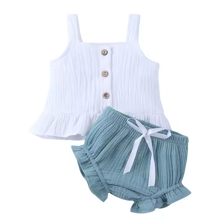 Ropa para niños verano Amazon bebé algodón y lino liguero traje para niñas - 1