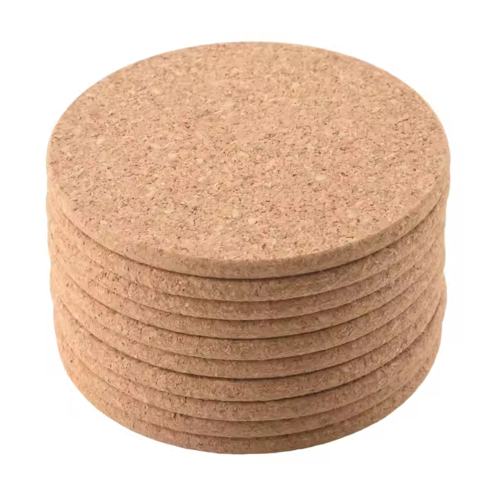 Set of 10 Cork Bar Drink Coasters - Absorbent and Reusable - 90mm, 5mm Thick - 1