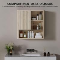 Armario de Baño de Pared Natural Diseño de Perfil Curvo Estantes Ajustables Puerta Corredora - details 3