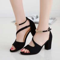 Verano Nueva línea Botón Gamuza Sandalias de tacón grueso Tacones altos romanos - details 7