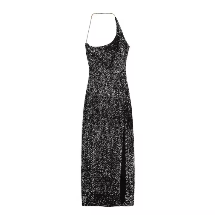 Chic ss para mujer moda Otoño-Invierno estilo asimétrico con lentejuelas sin mangas - 1