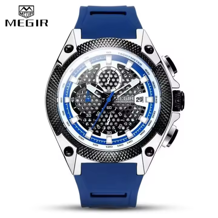 Reloj MEGIR de lujo de primera calidad para hombre, reloj deportivo con cronógrafo militar, relojes de cuarzo con fecha resistente al agua para hombre, reloj Masculino - 1