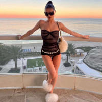 BUNO-body transparente sin tirantes para mujer, Top Sexy de doble cubierta con pliegues sólidos, ropa de club a la moda para playa, 2024 - details 1