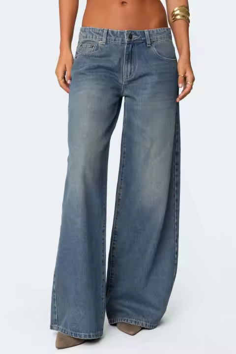 Pantalones vaqueros holgados de pierna ancha con estampado de moda para mujer - 1