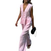 Conjunto de dos piezas de chaleco sin mangas con cuello en V de color sólido elegante y a la moda para mujer para el verano 2025 - details 0