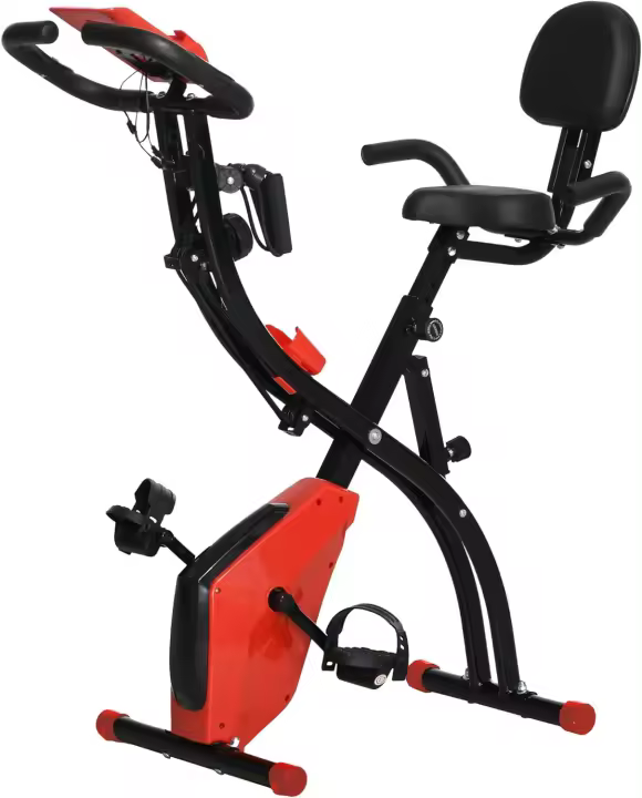 Bicicleta estática plegable regulable en altura, resistencia magnética ajustable, bicicleta de ejercicio con pantalla LCD y asiento con respaldo, sensor de pulso, 105x48x118 cm - 1
