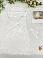 Lencería yukata de encaje, camisón sexy de encaje de malla transparente con abertura frontal y tirantes - details 37