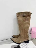 2025 Verano y otoño nueva moda Botas de pelo fino Botas altas de tacón grueso puntiagudo para mujer Hebilla de cinturón de gran tamaño - details 3