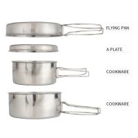 Juego de utensilios de cocina portátil para acampada, vajilla antiadherente con tapa de olla, plato de acero inoxidable, fácil d - details 2