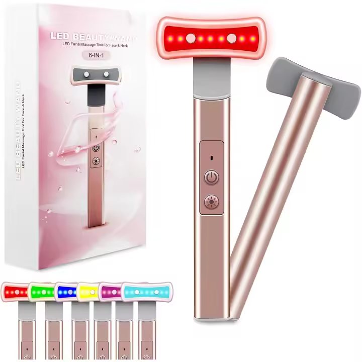 Varilla de Belleza Portátil Terapia de Luz Roja LED 6 en 1 con Masajeador Facial - 1