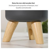 Sistema de drenaje de autorriego para plantas con patas de madera, maceta redonda de pie para pies, hierbas, bonsái para guardería, Moderno - details 7