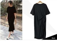 Verano Casual 2024 vestido camisero negro Midi mujeres ropa de estilo coreano abertura lateral señoras 4XL manga corta - details 10