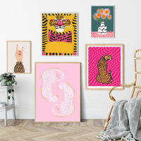 JUBEER Arte de Pared de Leopardo y Tigre Estilo Vintage Póster de Imagen de Niña con Flor - details 1