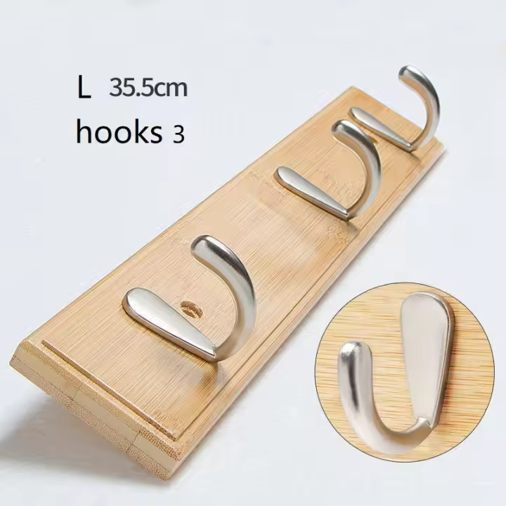 Ganchos de madera para colgar ropa, Perchero de bambú, decoración del hogar, cocina y baño, 3, 4 unidades - 1