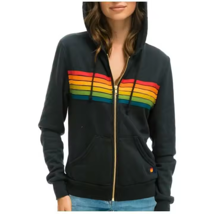 Nuevas sudaderas con capucha con cremallera Aviator Nation para mujer, jersey holgado de manga larga con 5 rayas de arcoíris - 1