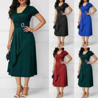 BUNO-Vestido de fiesta de cóctel para mujer, vestido informal con cuello en V, manga corta, cintura con cordones, asimétrico, dobladillo ancho, vestido de fiesta de noche - details 1