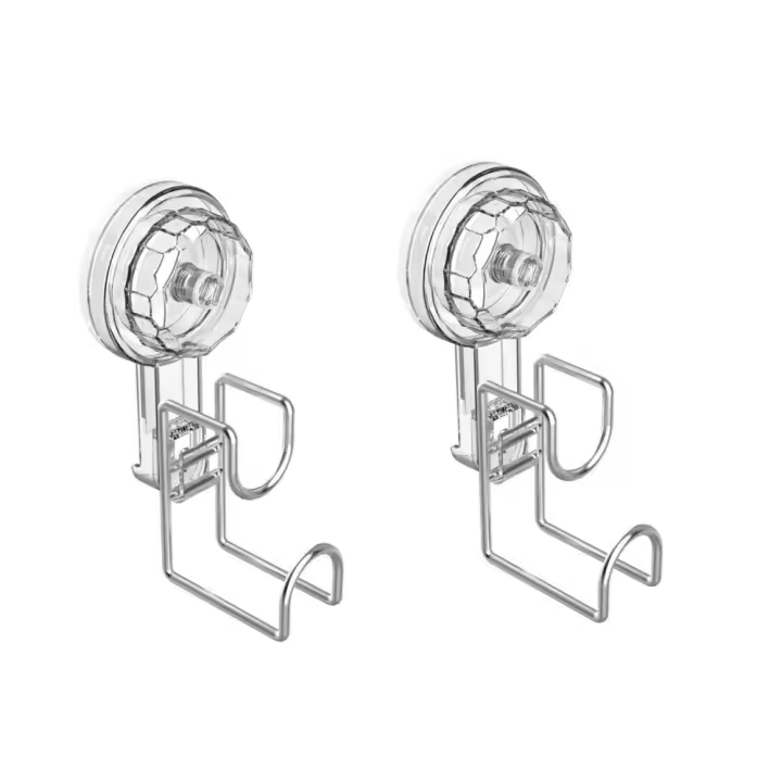 Estante de almacenamiento para lavabo de acero inoxidable, ganchos de ventosa transparentes sin perforaciones, gancho para lavabo de bañera montado en la pared impermeable, 2 uds. - 1