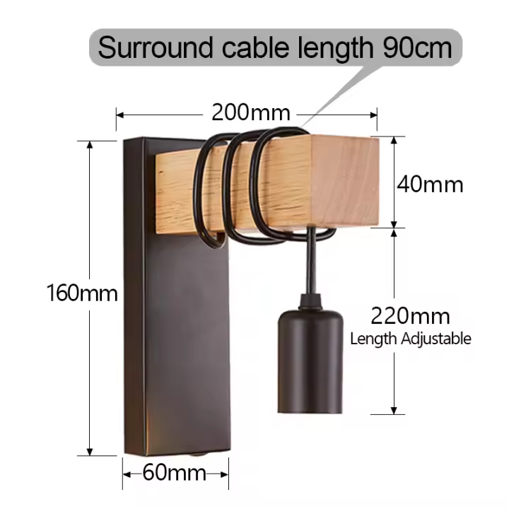 Lámpara de Pared Retro Vintage de Madera PARKSON Iluminación Interior E27 para Sala de Estar y Dormitorio Material de Luz de Madera Lacada Equipo de Iluminación Interior - 1
