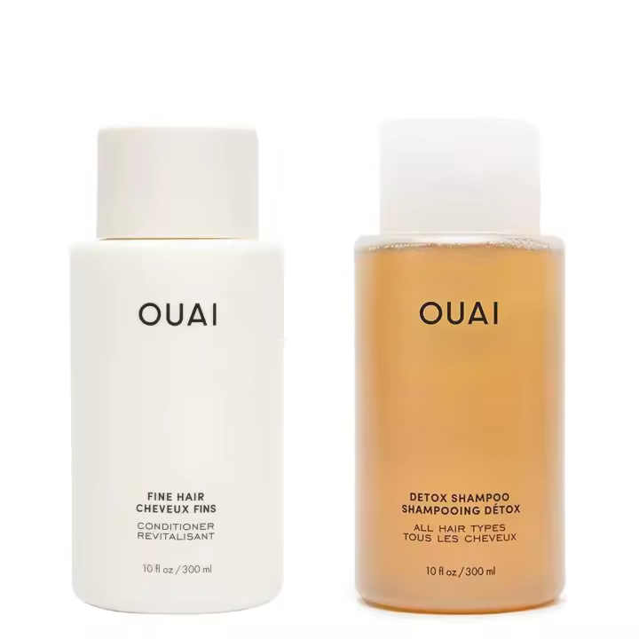Paquete de acondicionador y champú OUAI Fine Detox: juego de cuidado del cabello voluminizador para mayor suavidad, rebote y eliminación del acumulado de productos (2 x - 1
